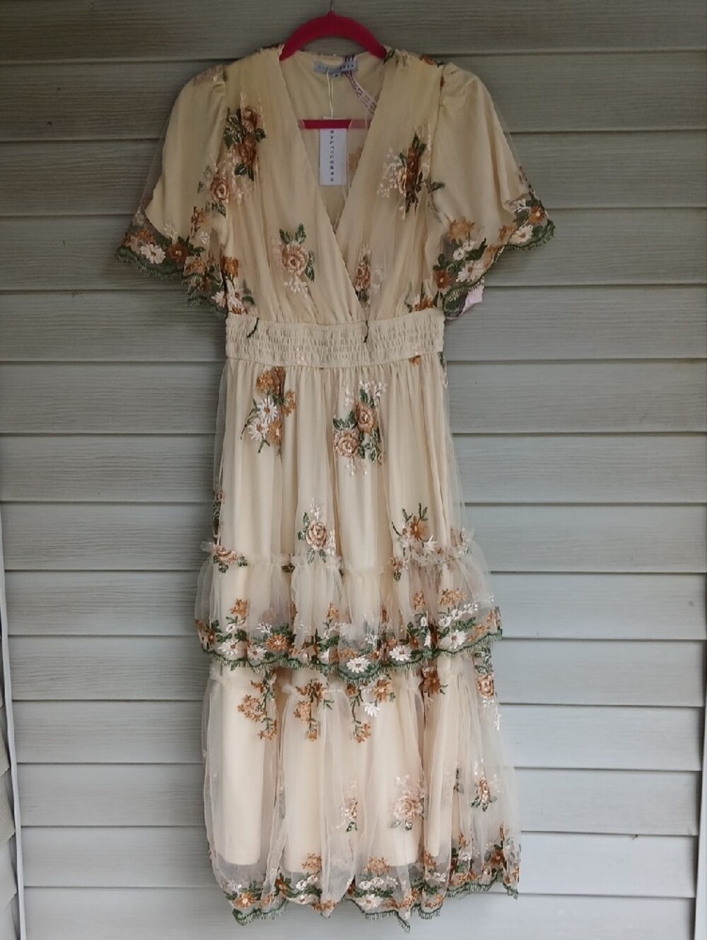 Baltic Born Cream Floral Embroidered Tiered Midi Dress - Picture 9 of 12